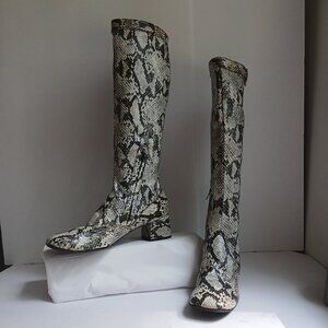 Vintage60's/70's  SnakePrint KneeHigh BlockHeel SquareToe Mod GoGoBoots Sz8